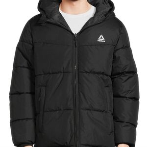 Reebok Puffer Winter Jacket Grey Reversible Black Camo Size Large